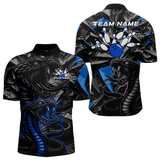 Maxcorners Custom Blue Cobra Snake Bowling Jersey for Men Bowling Team Shirts Bowling Uniform Polo & 1/4 Zip MT0111