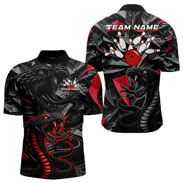 Maxcorners Custom Red Cobra Snake Bowling Jersey for Men Bowling Team Shirts Bowling Uniform Polo & 1/4 Zip MT0111