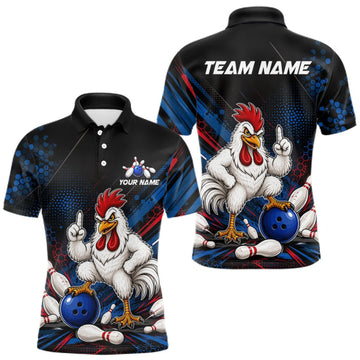 Maxcorners Custom Funny Chicken Bowling Jersey for Men Chicken Bowling Team Shirts Polo & 1/4 Zip LM1508