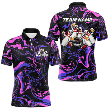 Maxcorners Custom Purple And Pink Drunk Bowling Balls And Pins Funny Beer Bowling Team Shirts For Men LM1910