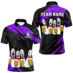 Maxcorners Custom Purple Funny Bowling Tournament Jersey for Men Bowling Team Shirts Polo & 1/4 Zip TU1612