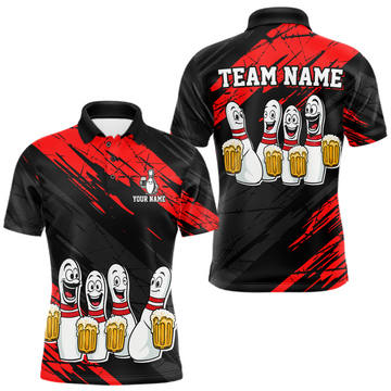 Maxcorners Custom Red Funny Bowling Tournament Jersey for Men Bowling Team Shirts Polo & 1/4 Zip