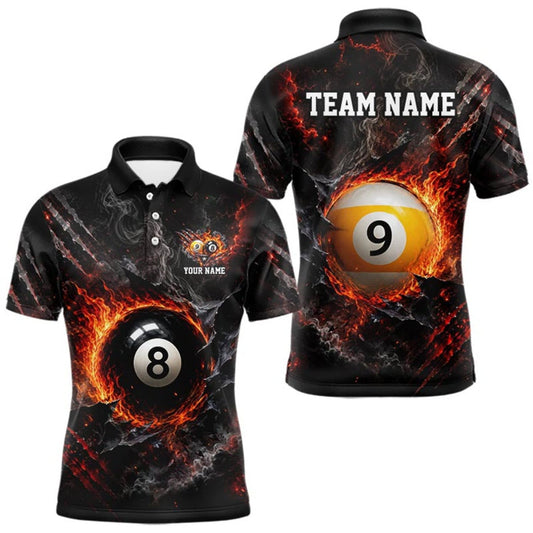 Maxcorners Cracked Flame 8 Ball and 9 Ball Billiard Shirts for Men Billiard Team Jerseys Billiard League LM1508