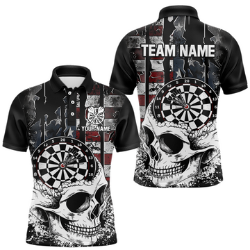 Maxcorners Custom American Flag Skull Dart Shirt Dart Team Jersey for Men Dartboard Shirts Dart League LM1705