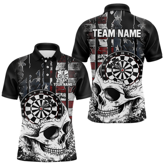Maxcorners Custom American Flag Skull Dart Shirt Dart Team Jersey for Men Dartboard Shirts Dart League LM1705