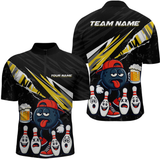 Maxcorners Custom Yellow Funny Beer Bowling Jersey for Men Bowling Team Shirts Bowling Uniform Polo & 1/4 Zip MT1810