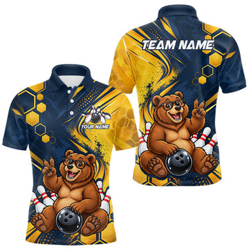 Maxcorners Custom Funny Cool Bear Bowling Team Jersey Bowling Shirts for Men Bowling Tournament