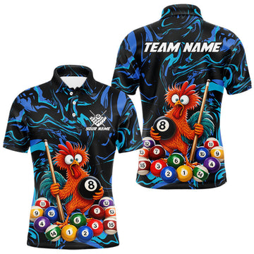 Maxcorners Custom Teal Blue Chicken 8 Ball Billiard Shirt for Men Billiard Jerseys Team Billiard League LM1705