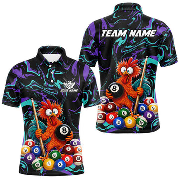 Maxcorners Custom Teal Purple Chicken 8 Ball Billiard Shirt for Men Billiard Jerseys Team Billiard League LM1705