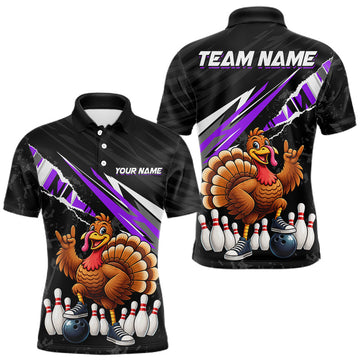 Maxcorners Custom Purple Turkey Bowling Shirts For Men, Thanksgiving Bowling Team Jerseys for Bowler