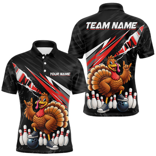 Maxcorners Custom Red Turkey Bowling Shirts For Men, Thanksgiving Bowling Team Jerseys for Bowler