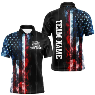 Maxcorners USA Flag Grunge Dartboard Custom Dart Shirts for Men Dart Team Jerseys Polo & 1/4 Zip