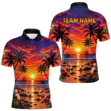 Maxcorners Custom Beach Sunset Bowling Team Jersey Bowling Shirts for Men Bowling Tournament for Bowler