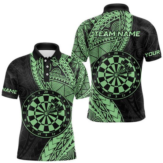 Maxcorners Custom Green Tribal Dart Shirts for Men Dart Team Jersey Dartboard Gifts Polo & 1/4 Zip LM1903