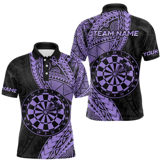 Maxcorners Custom Purple Tribal Dart Shirts for Men Dart Team Jersey Dartboard Gifts Polo & 1/4 Zip LM1903