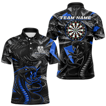 Maxcorners Blue Custom Cobra Snake Dart Shirts for Men Dart Team Jersey Dartboard Gifts Polo & 1/4 Zip LM1903