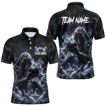 Maxcorners Custom Smoke Grim Reaper Bowling Team Jersey Bowling Shirts for Men Bowling Bowler League LM1910