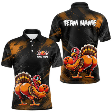 Maxcorners Orange Funny Turkey Chicken Custom Bowling Team Shirts For Men Thanksgiving Bowling Gifts LM0409
