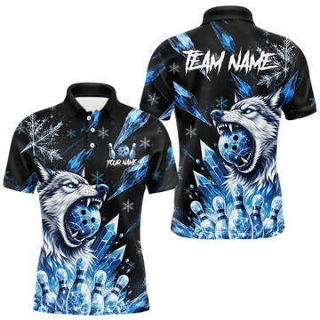 Maxcorners Custom Ice Wolf Bowling Jersey for Men Bowling Team Shirts Bowling League Polo & 1/4 Zip