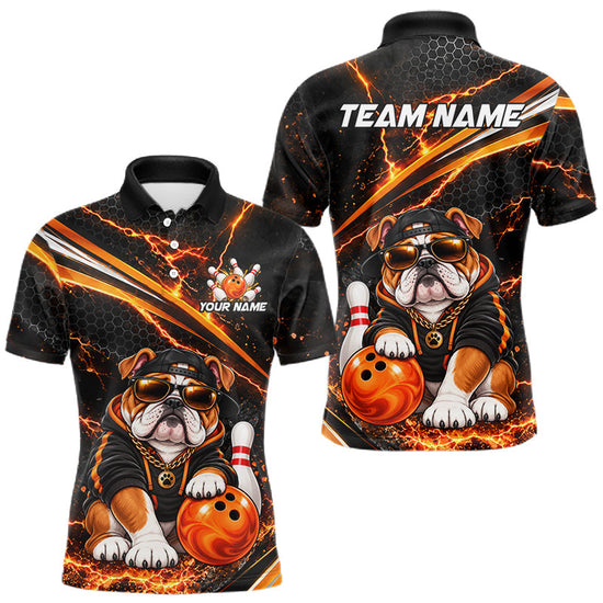 Maxcorners Custom Orange Funny Bulldog Bowling Jerseys for Men Bowling Team Jerseys Bowling for Bowlers