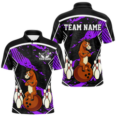 Maxcorners Custom Purple Funny Horse Bowling Tournament Jersey for Men Bowling Team Shirts Polo & 1/4 Zip LM2512