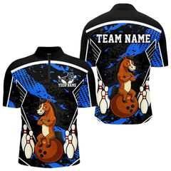 Maxcorners Custom Blue Funny Horse Bowling Tournament Jersey for Men Bowling Team Shirts Polo & 1/4 Zip LM1812