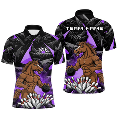 Maxcorners Custom Purple Funny Horse Bowling Jersey for Men Bowling Team Shirts Bowling League Polo & 1/4 Zip