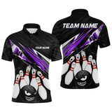 Maxcorners Custom Purple Funny Bowling Jersey for Men Bowling Uniform Polo & 1/4 Zip Bowling Team Shirts TU1410