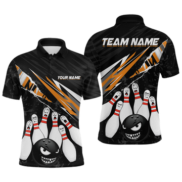 Maxcorners Custom Orange Funny Bowling Jersey for Men Bowling Uniform Polo & 1/4 Zip Bowling Team Shirts LM2603