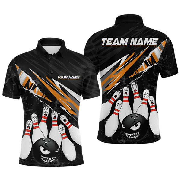 Maxcorners Custom Orange Funny Bowling Jersey for Men Bowling Uniform Polo & 1/4 Zip Bowling Team Shirts TU1410