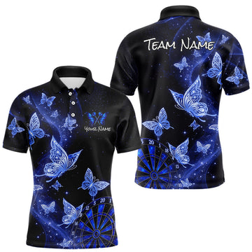 Maxcorners Custom Blue Galaxy Butterfly Darts Shirt for Men, Darts Team Jersey and Dartboard Shirt