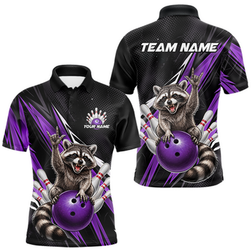 Maxcorners Custom Purple Raccoon Bowling Jersey for Men Bowling Team Shirts Bowling Polo & 1/4 Zip