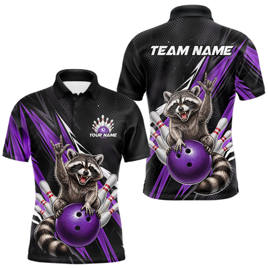 Maxcorners Custom Purple Raccoon Bowling Jersey for Men Bowling Team Shirts Bowling Polo & 1/4 Zip