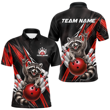 Maxcorners Custom Red Raccoon Bowling Jersey for Men Bowling Team Shirts Bowling Polo & 1/4 Zip LM2603