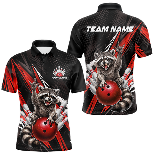 Maxcorners Custom Red Raccoon Bowling Jersey for Men Bowling Team Shirts Bowling Polo & 1/4 Zip