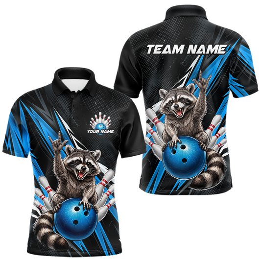 Maxcorners Custom Turquoise Raccoon Bowling Jersey for Men Bowling Team Shirts Bowling Polo & 1/4 Zip LM2603