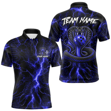Maxcorners Custom Blue Thunder Cobra Snake Bowling Team Shirts Bowling Jersey for Men Bowling League LM2709