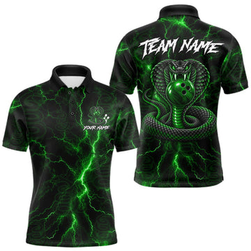 Maxcorners Custom Green Thunder Cobra Snake Bowling Team Shirts Bowling Jersey for Men Bowling League LM2709