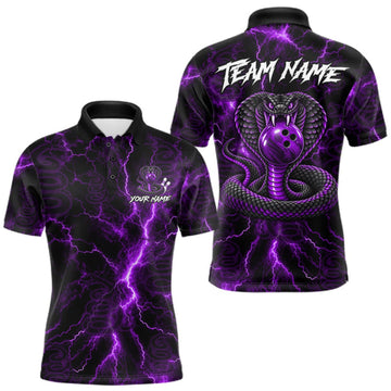 Maxcorners Custom Purple Thunder Cobra Snake Bowling Team Shirts Bowling Jersey for Men Bowling League LM2709