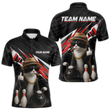Maxcorners Custom Red Funny Cat Bowling Jersey for Men Bowling Shirt Polo & 1/4 Zip Bowling Team Shirts TU2810
