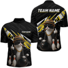 Maxcorners Custom Yellow Funny Cat Bowling Jersey for Men Bowling Shirt Polo & 1/4 Zip Bowling Team Shirts LM3010