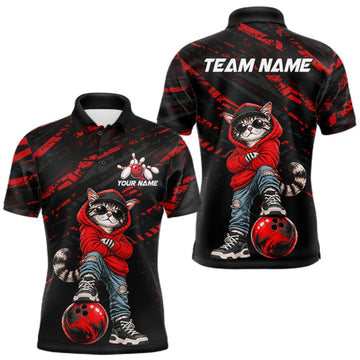 Maxcorners Custom Funny Red Cat Bowling Team Shirts Bowling Jersey for Men Bowling League Shirts LM2709