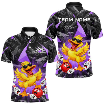 Maxcorners Custom Purple Funny Duck Bowling Team Shirts for Men Bowling Uniform Bowling Tournament LM2709