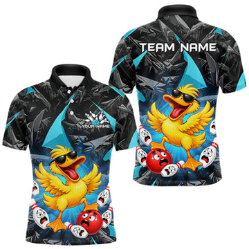 Maxcorners Custom Turquoise Funny Duck Bowling Team Shirts for Men Bowling Uniform Bowling Tournament LM2709