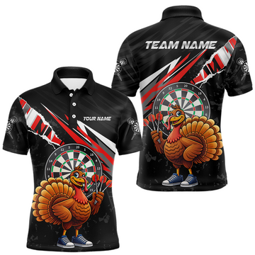 Maxcorners Red Funny Turkey Chicken Darts Shirt for Men Darts Team Jerseys Polo & 1/4 Zip Dart League