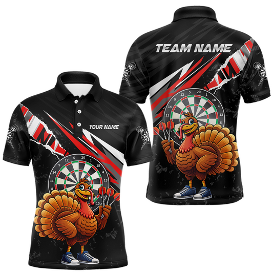 Maxcorners Red Funny Turkey Chicken Darts Shirt for Men Darts Team Jerseys Polo & 1/4 Zip Dart League