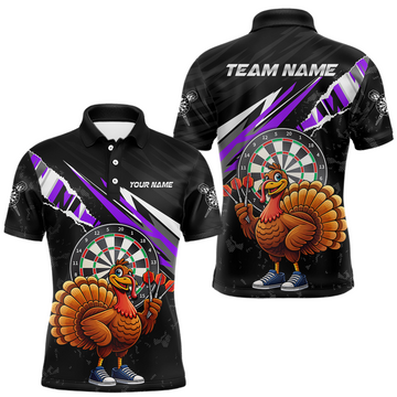 Maxcorners Purple Funny Turkey Chicken Darts Shirt for Men Darts Team Jerseys Polo & 1/4 Zip Dart League