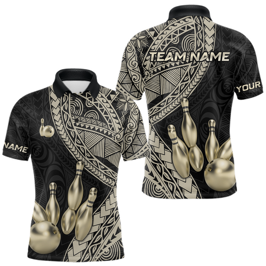 Maxcorners Black and Gold Tribal Pattern Bowling Jersey for Men Bowling Uniform Bowling Team Shirts