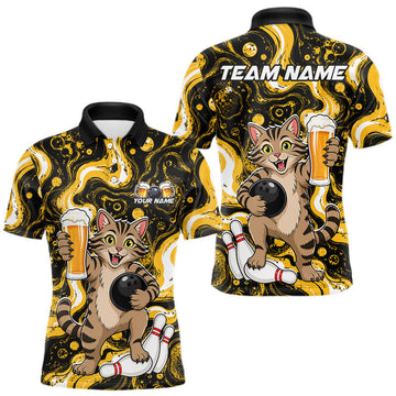 Maxcorners Custom Funny Cat Beer Bowling Team Shirts Bowling Jersey for Men Bowling League Bowling Outfit LM0208