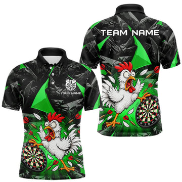 Maxcorners Custom Green Funny Chicken Dart Shirt for Men Dart Team Jersey Darts League Dartboard Shirt LM0410